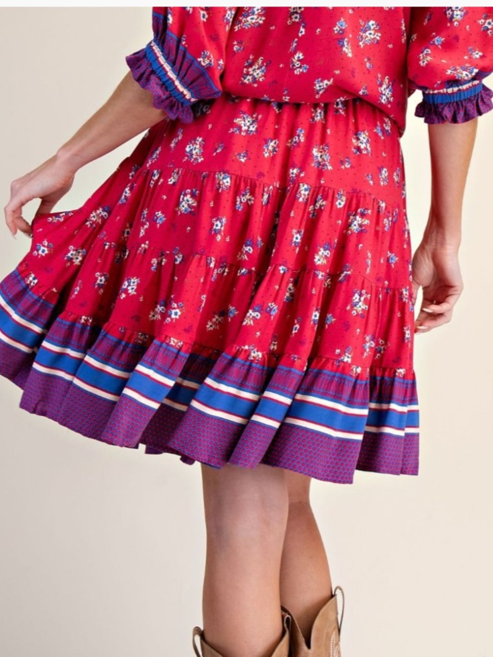 35 ❤️ 1-H BORDER PRINTED CHALLIS MINI SKIRT AND MATCHING SET - Picture 5 of 7